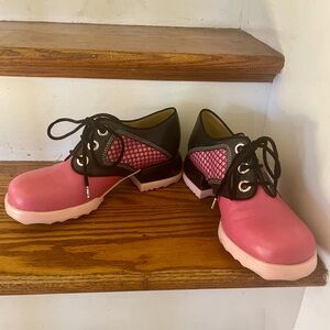 John Fluevog Derby Shoe - Catrin -Pink and Black , Size 9